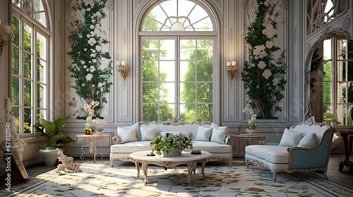 timeless beauty of a huge chateau formal living room , generated by AI