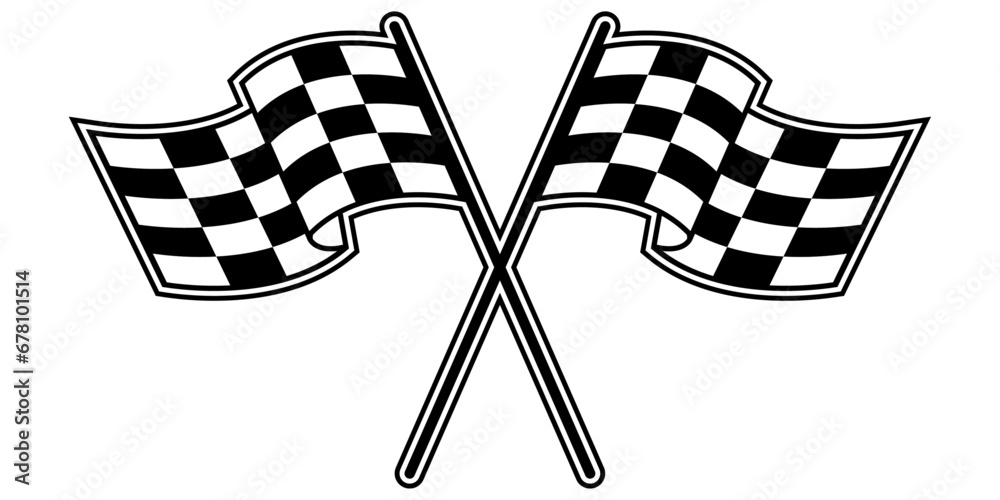 Formula 1 flags. Championship isolated racing flags. Crossed sport F1 championship flags. Vector finish or start checkered icon. - obrazy, fototapety, plakaty 