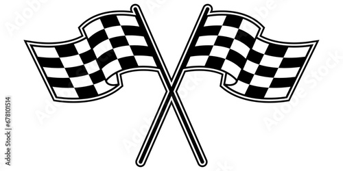 Formula 1 flags. Championship isolated racing flags. Crossed sport F1 championship flags. Vector finish or start checkered icon.