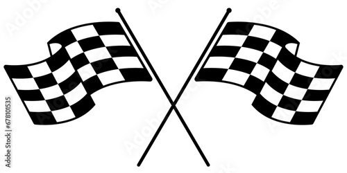 Two crossed racing flags. Formula 1 championship, isolated flags. Checkered and crossed simple flags. Two sport racing flags.