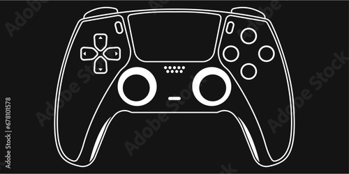 Modern black gamepad. Monochrome isolated game joystick, vector resource - stylish black gamepad. Vector video gaming controller.