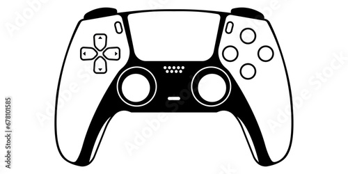 Modern white gamepad. Monochrome isolated game joystick, vector resource - stylish comfortable gamepad.