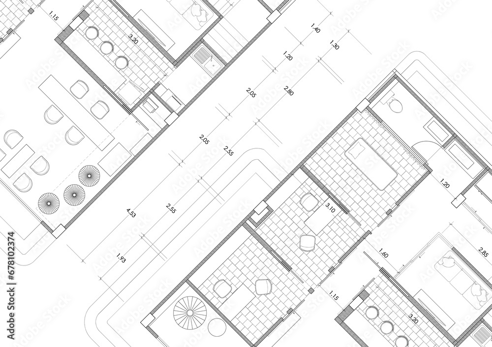Floor plan designed building on the drawing. Floor plan designed building on the drawing.