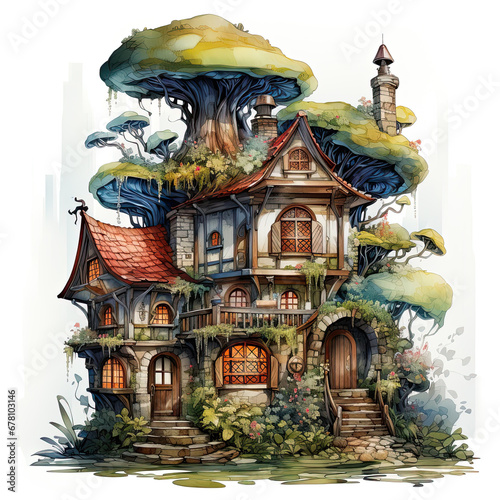 watercolor Fairy House clipart, Generative Ai