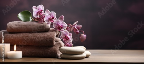 Towels with herbal bags in spa center. Generative AI