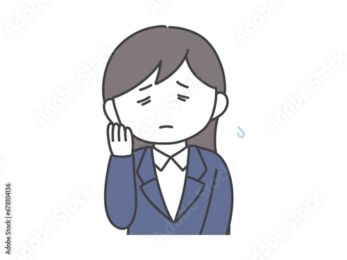 困るスーツの女性の上半身のイラスト