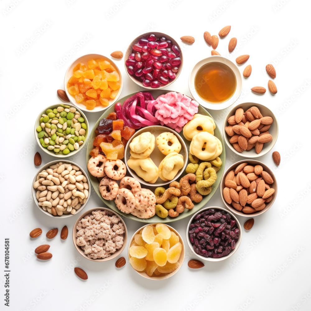 Indian sweets and snack in plate on white background Indian sweets and snack in plate on white background