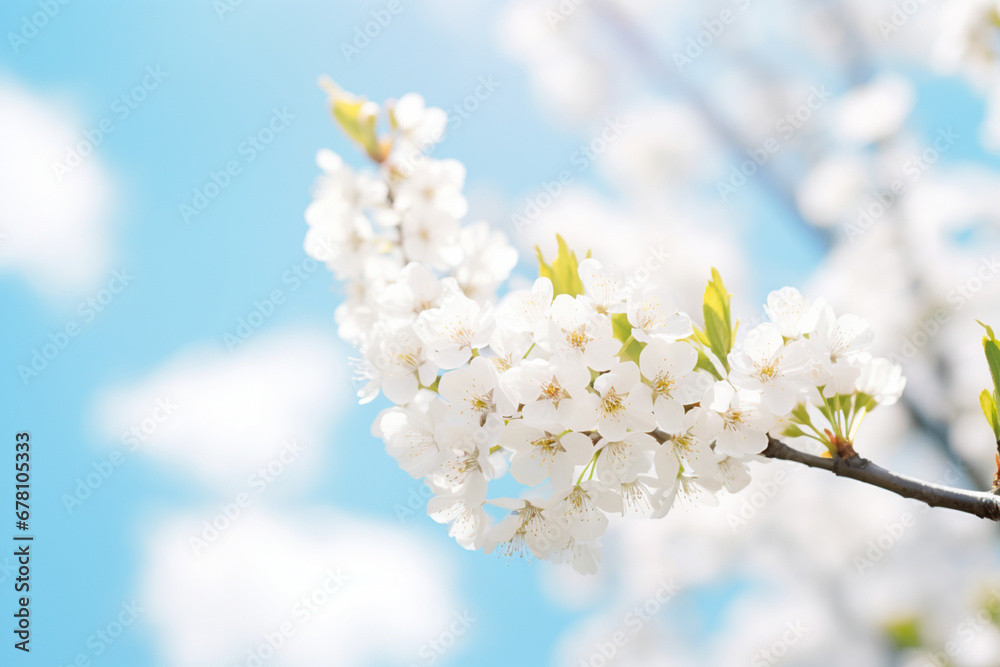 Pretty spring blossom nature background with white blooming of tree at blue sky with sunshine, banner, soft light photography Pretty spring blossom nature background with white blooming of tree at blue sky with sunshine, banner, soft light photography