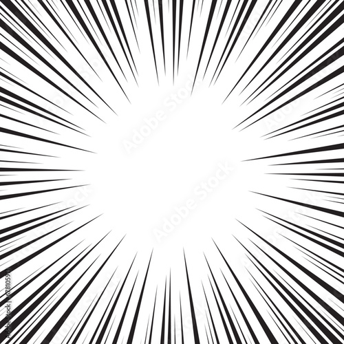 Black and white radial comics style lines isolated on transparent background. Manga action, speed abstract background. Vector illustration