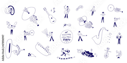 jazz music party musicians band doodles vector sketh illustration photo