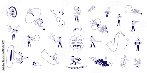 jazz music party musicians band doodles vector sketh illustration