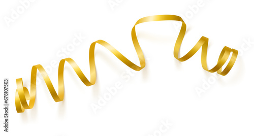 Decorative gold ribbon with shadow isolated on white. Christmas and new year holiday decoration. Vector illustration.