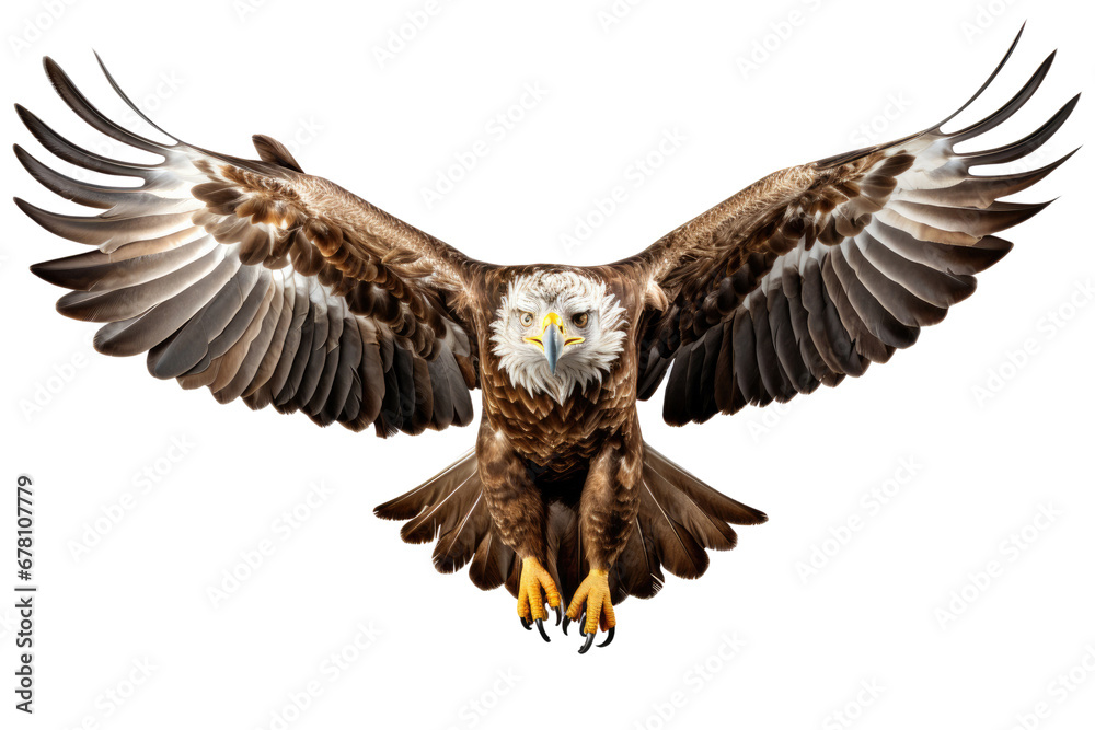 Obraz premium Bald eagle in flight on transparent background, PNG file