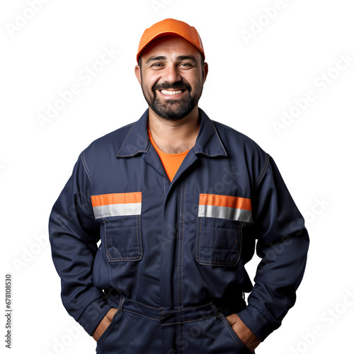 Factory worker in uniform on transparent background, white background, isolated, icon material, commercial photography