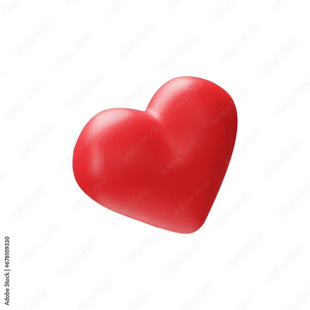 3D render red heart. Happy Valentine's Day, wedding, love symbol. Vector illustration in plastic style. Marriage realistic romantic icon. Medical simple object