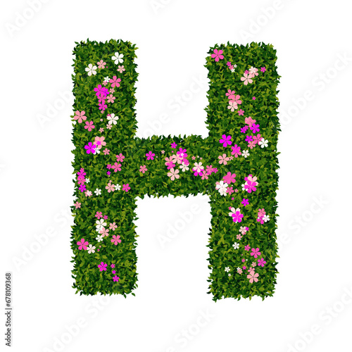 Letter H with green leaves and flowers 