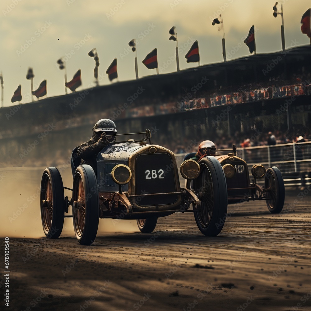 Cars racing at a track in 1913
