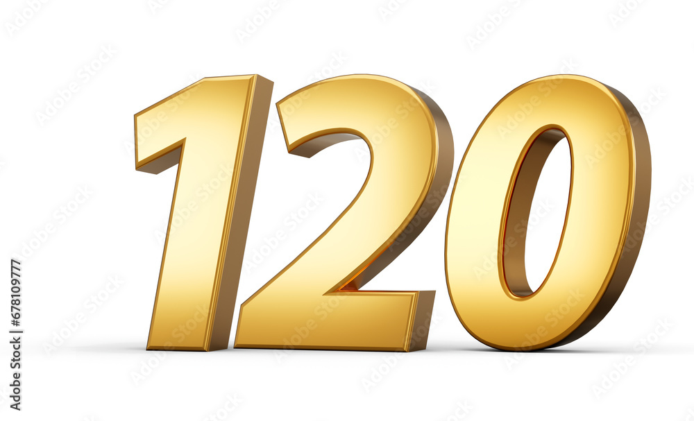 3d number 120 one hundred twenty Gold text isolated on white background with reflection 3d illustration 3d number 120 one hundred twenty Gold text isolated on white background with reflection 3d illustration