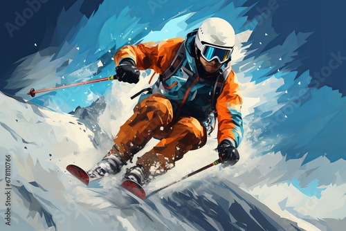 free photos of male mountain skier in the air, suitable for paintings and home displays