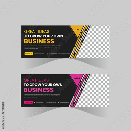 Professional business facebook cover page timeline web ad banner template with photo place modern layout white background and Vivid red shape and text design photo