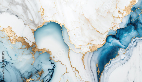 Blue and white marble texture. AI