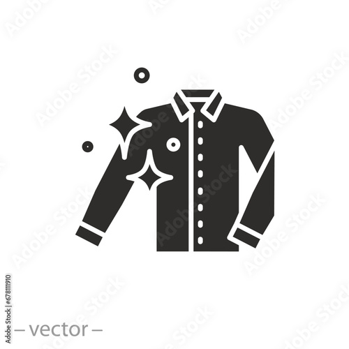 washing good result icon, clean clothes, quality shirt laundry, flat symbol on white background - editable stroke vector illustration