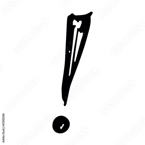 Hand drawn ink exclamation mark illustration in sketch style. Single element for design