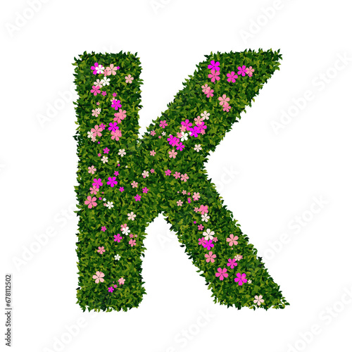 Huruf K dengan daun hijau dan bunga png