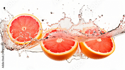 Water splash on grapefruits on white background