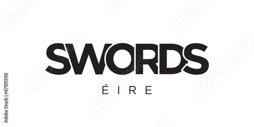 Swords in the Ireland emblem. The design features a geometric style, vector illustration with bold typography in a modern font. The graphic slogan lettering.