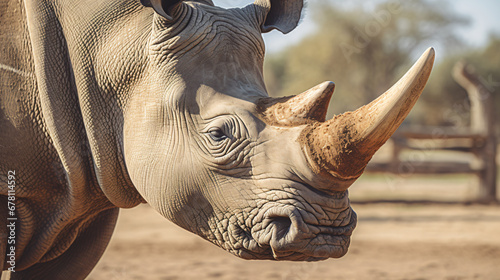 White rhinoceros in the zoo closeup of photo