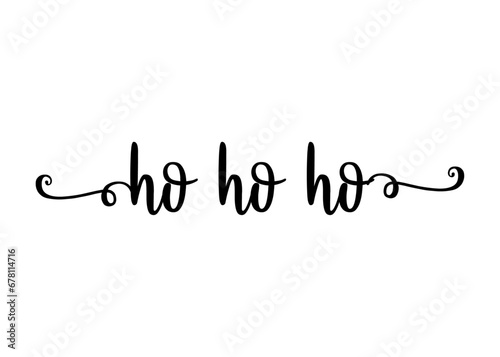 Saludo de Santa. Logo con letras de la palabra en texto manuscrito Ho Ho Ho con raya de decoración de caligrafía para su uso en tarjetas y felicitaciones de Navidad