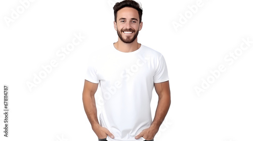 Male model wearing T-shirt on transparent background, white background, isolated, icon material, commercial photography