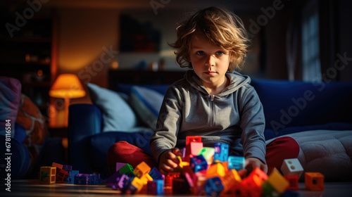 The child is playing with cubes.