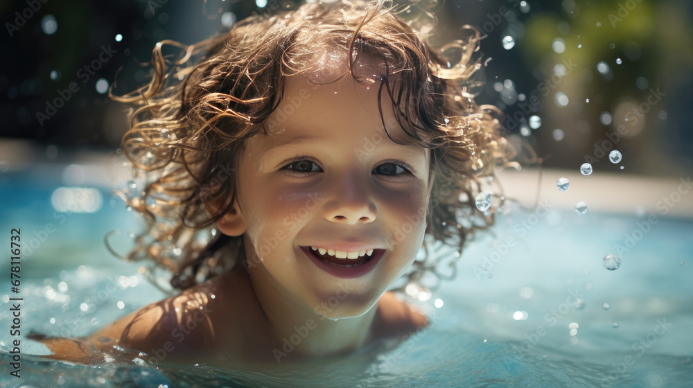 A child is swimming in the pool. A child is swimming in the pool.