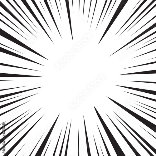 Black and white radial comics style lines isolated on transparent background. Manga action, abstract speed Background. Vector illustration
