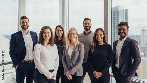 Diversity, portrait of happy colleagues and smile together in modern office at their workplace. Team or collaboration, corporate workforce and excited or group of coworker faces, smiling at work photo