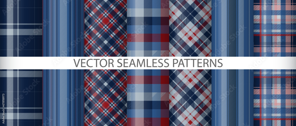 Fototapeta premium Set plaid pattern tartan. Textile seamless texture. Fabric background vector check.