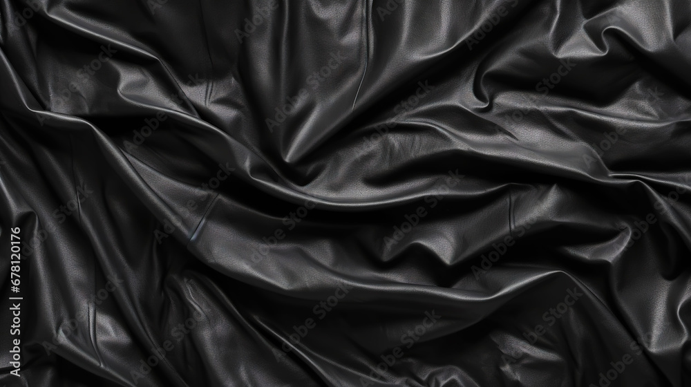 Black wrinkled plastic wrap texture. Crumpled dark thin plastic background. Generative AI Black wrinkled plastic wrap texture. Crumpled dark thin plastic background. Generative AI