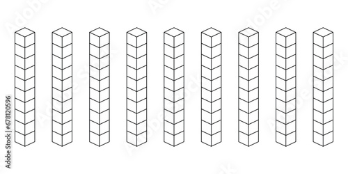 Rods represent tens. Learning about base ten blocks. Flats longs squares in mathematics. Scientific resources for teachers and students. Vector illustration. photo