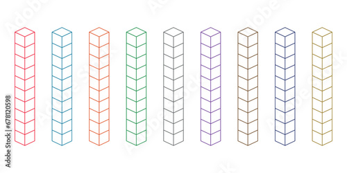 Rods represent tens. Learning about base ten blocks. Flats longs squares in mathematics. Scientific resources for teachers and students. Vector illustration.
