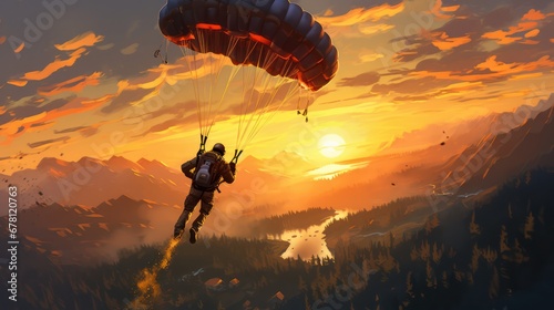 Sky diving in the sunset