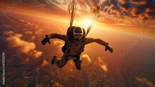 Sky diving in the sunset