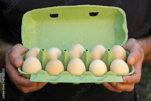 Eggs of hen in an eggbox. photo
