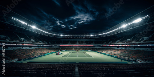A soccer stadium at night the stadium was made in 3d without using existing references concept cricket football hokey and other sports against night background  © Haleema