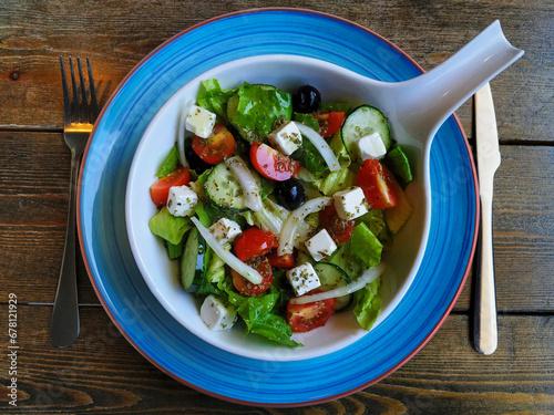 Greek salad with feta cheese.