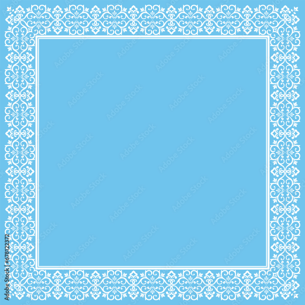 Decorative frame Elegant vector element for design in Eastern style, place for text. Floral blue and white border. Lace illustration for invitations and greeting cards Decorative frame Elegant vector element for design in Eastern style, place for text. Floral blue and white border. Lace illustration for invitations and greeting cards