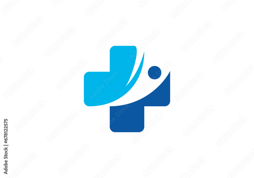 health care logo, happy people and medical cross creative concept design template