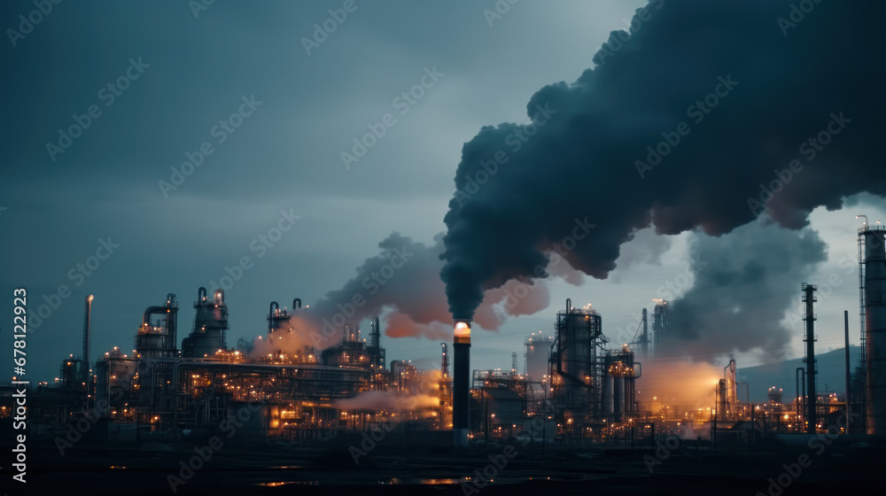 Chemical plant in the evening, gloomy atmosphere