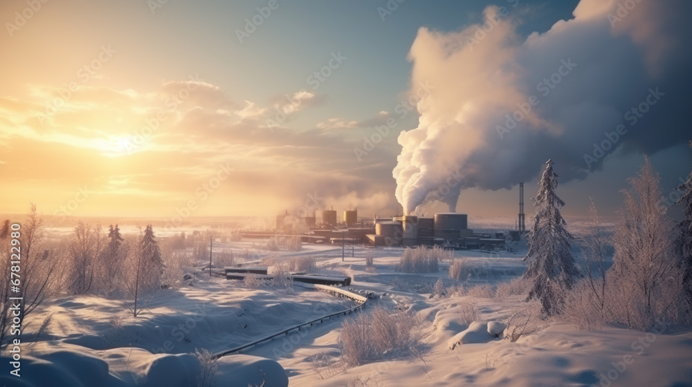 Chemical plant in winter - obrazy, fototapety, plakaty 